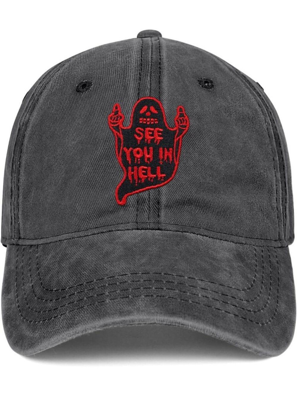 🎃 Unisex Halloween Dark Grey Embroidered Adjustable Washable Baseball Caps